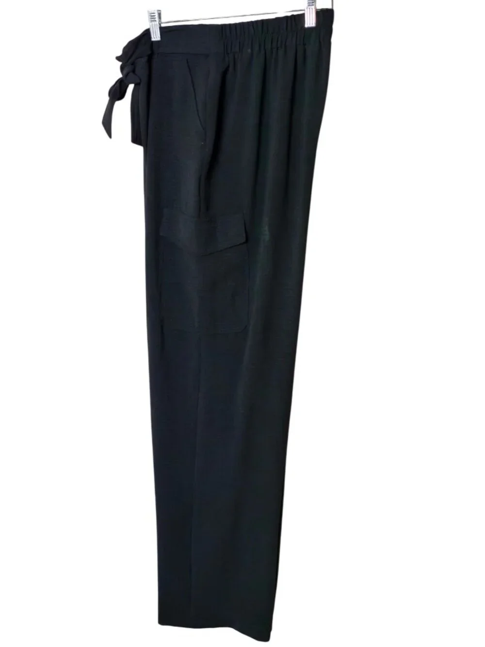 Sono Womens M Linen Pants Black Wide Leg Pull-On Elastic Drawstring Edgy Chic